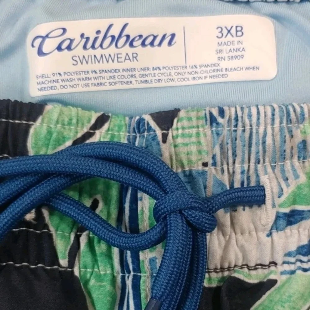 Caribbean Swimwear Swim Shorts Trucks Men 3XB Botanical Floral Beachy Pool Nwt